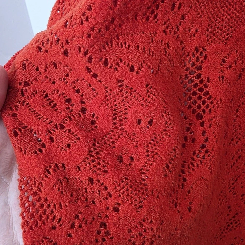 Free People Orange Not Cold In This Lace Oversized Boho Casual Top Sweater Sz S